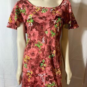 Vintage 60s 70s large collar pink floral maxi dress medium